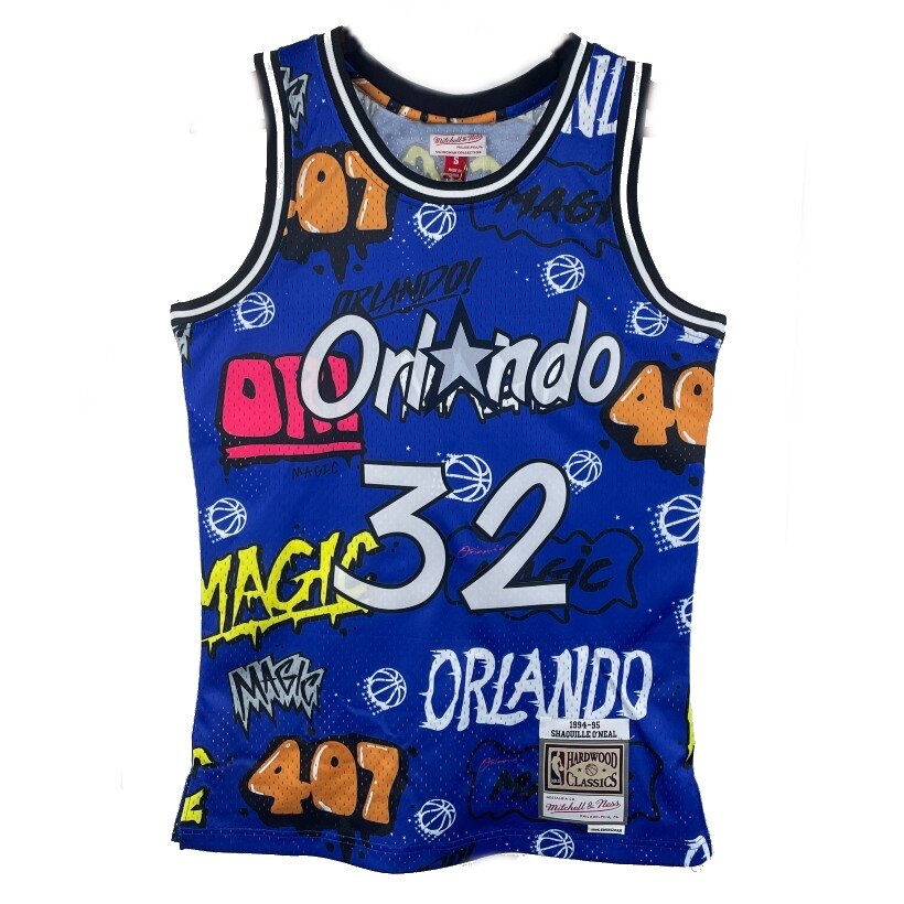 Баскетбольная майка NBA серия SLAP STICKER Орландо Меджик № 32 Шакил ОНил синяя swingman RETRO фото 1 &mdash; FormaBasket