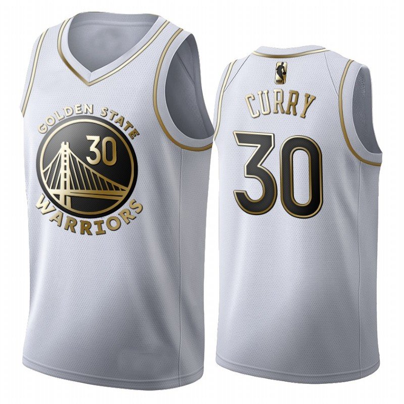 Баскетбольная майка NBA Голден Стэйт Уорриорз № 30 Стефен Карри Golden Edition белая swingman фото 1 &mdash; FormaBasket